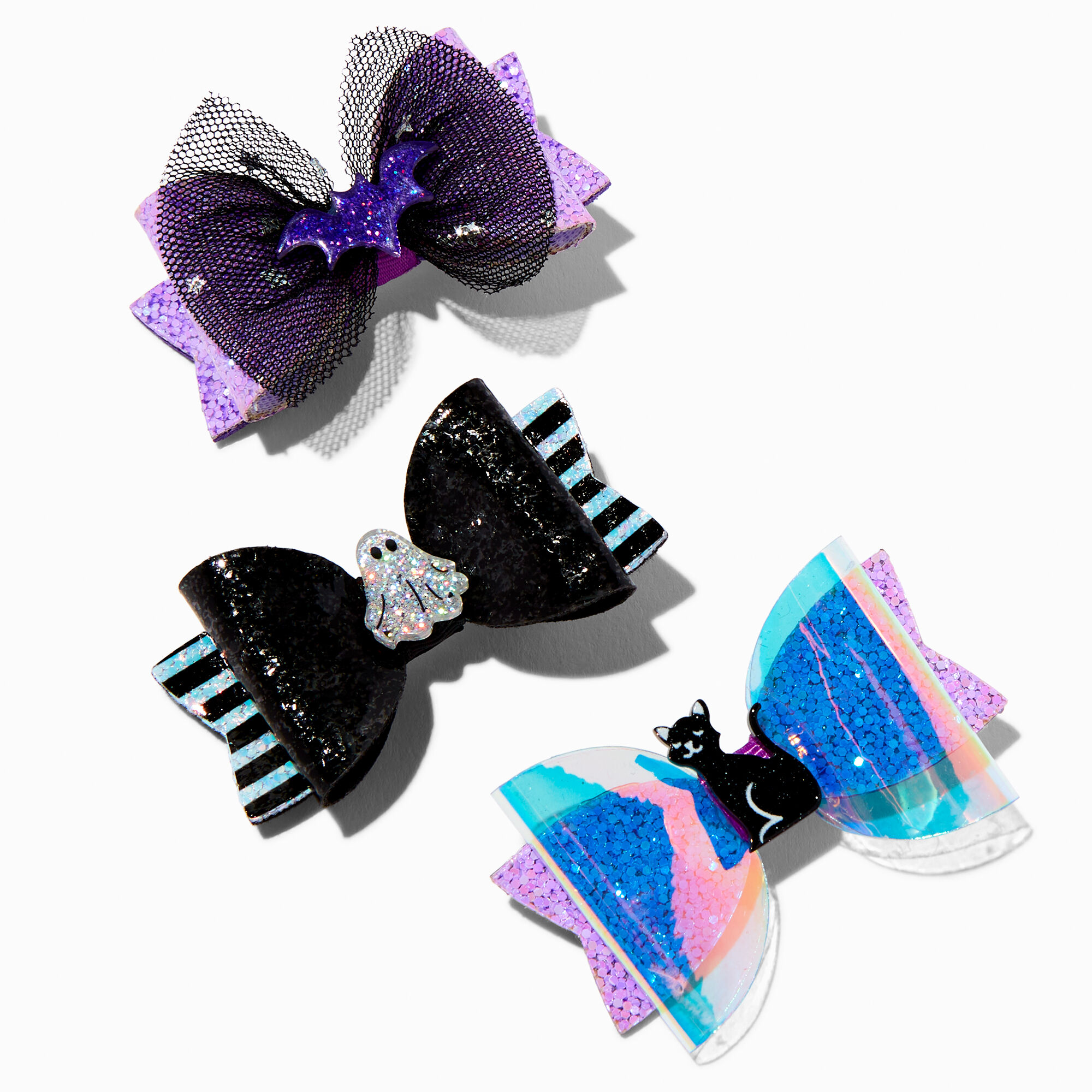 Claire's Nœuds pour les cheveux Halloween violets et noirs - Lot de 3
