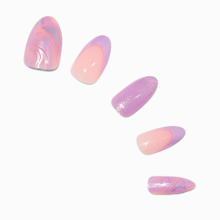 Purple Cat Eye Stiletto Vegan Faux Nail Set - 24 Pack,