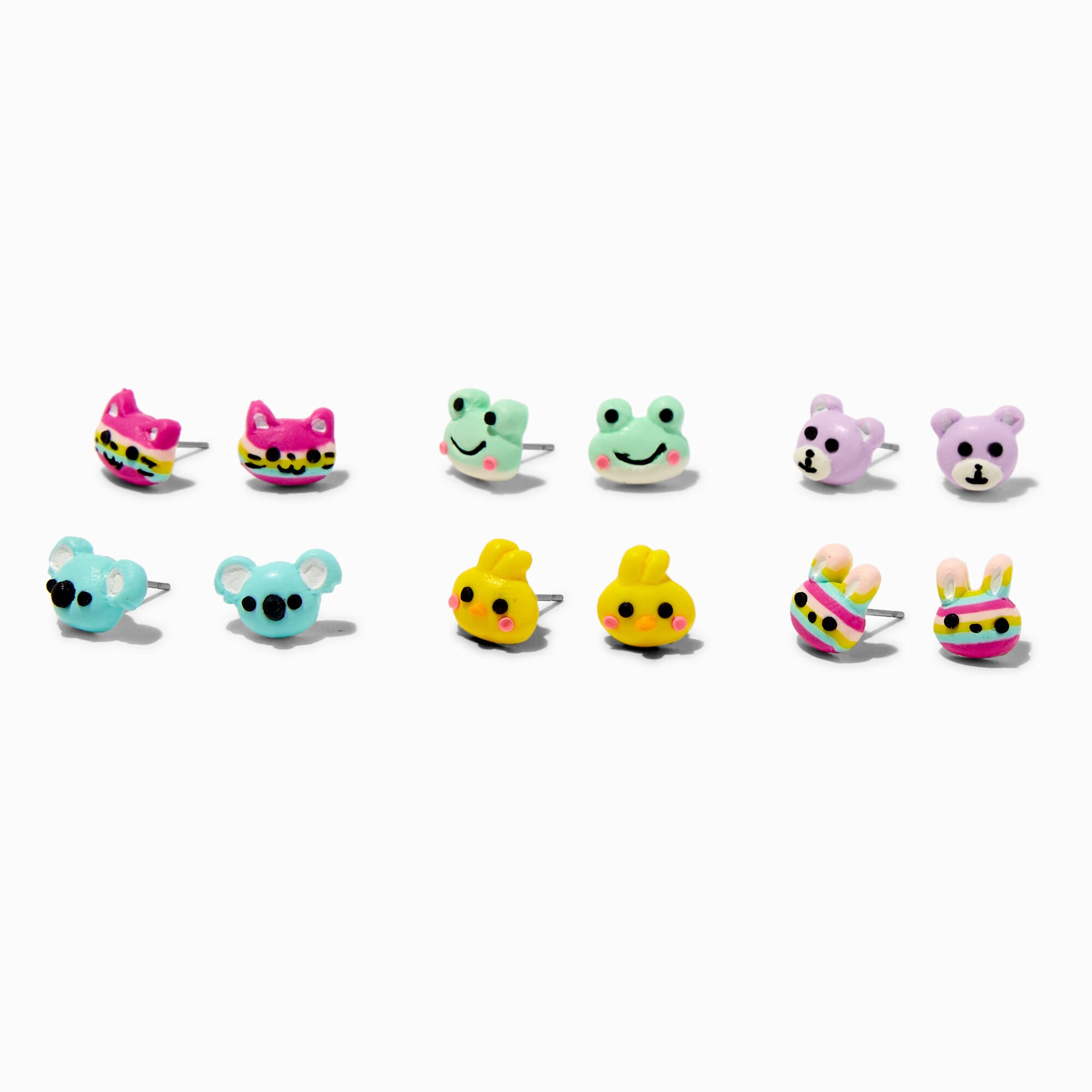 Clous d'oreilles visage animal adorable - Lot de 6,