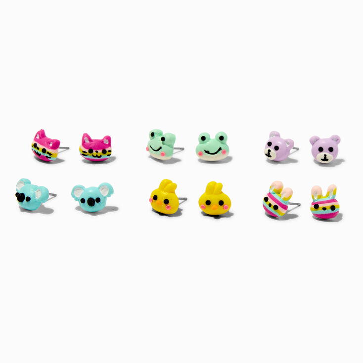 Adorable Animal Face Stud Earrings - 6 Pack,