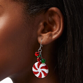 Peppermint Swirl &amp; Jingle Bells 1.5&quot; Drop Earrings,