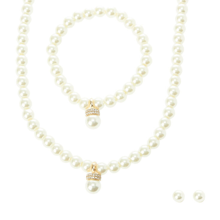 Pearl & Crystal Gold Jewelry Set | Claire's US