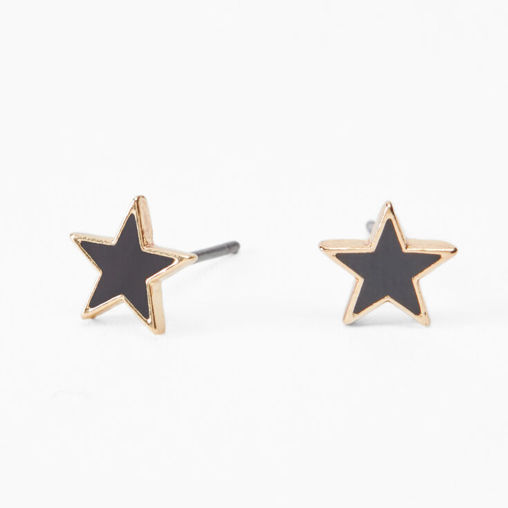 Gold Classic Star Stud Earrings - Black,