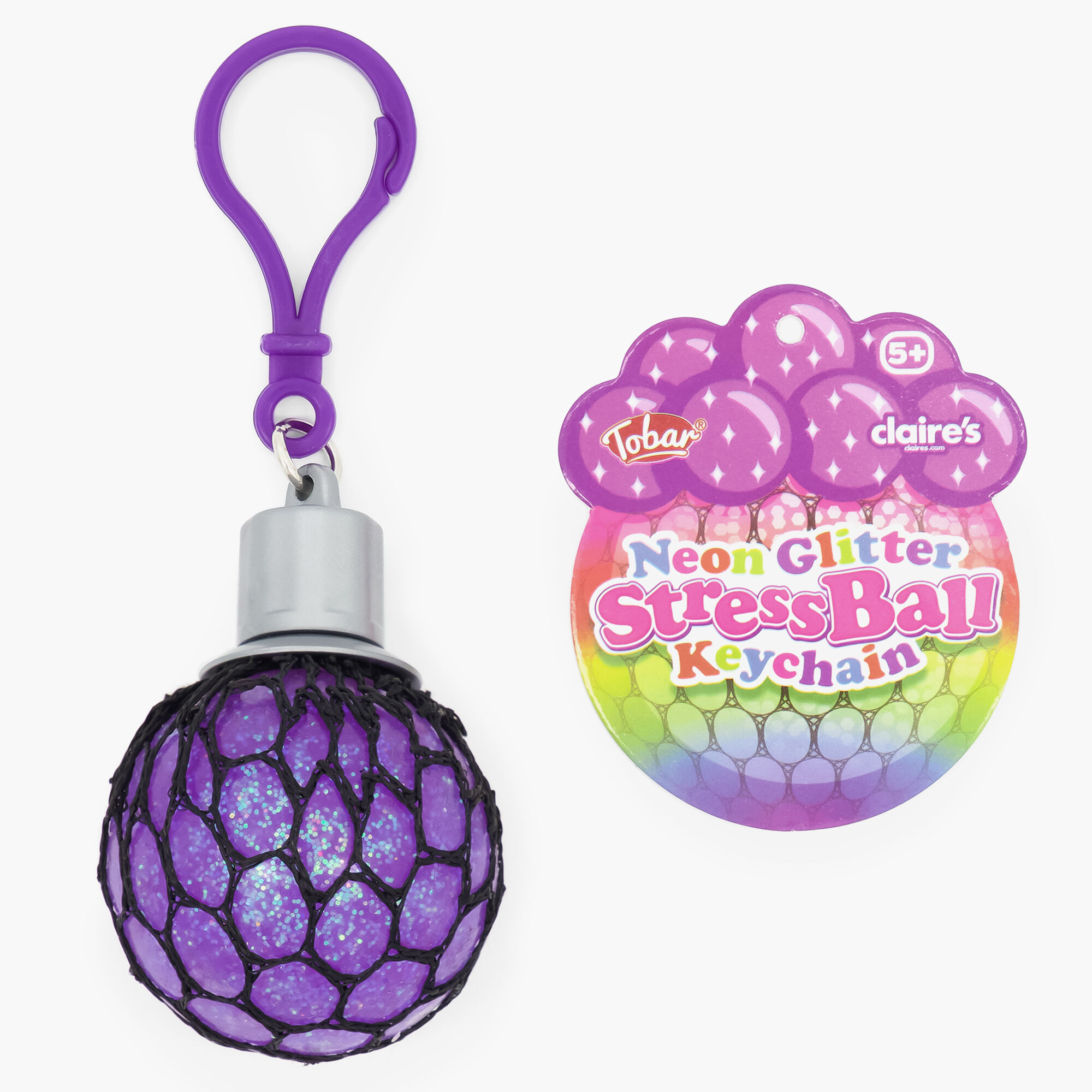 Claire's Jouet fidget porte-clés boule anti-stress en tulle à paillettes fluo - Les modèles peuvent varier