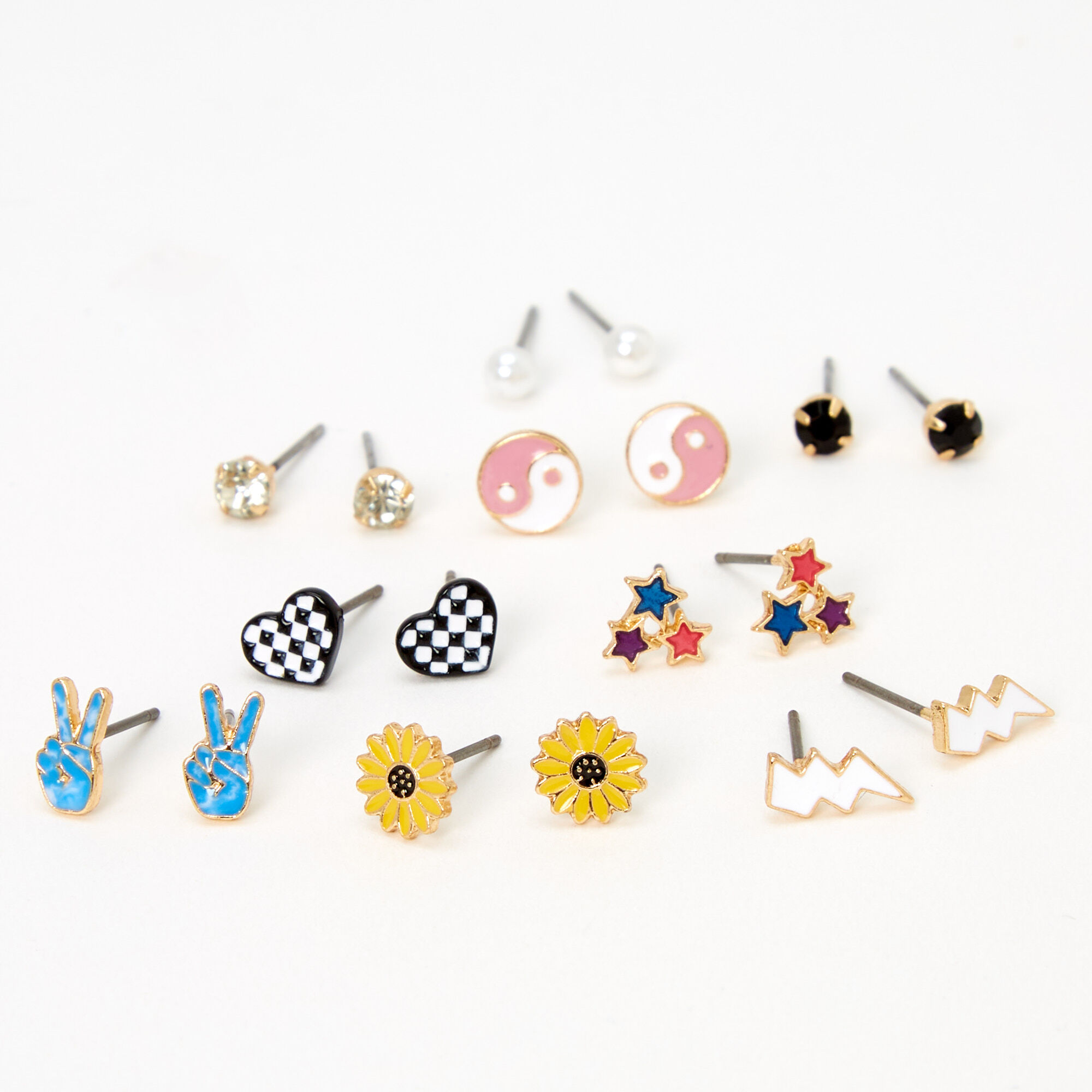 Retro Icons Stud Earrings 9 Pack