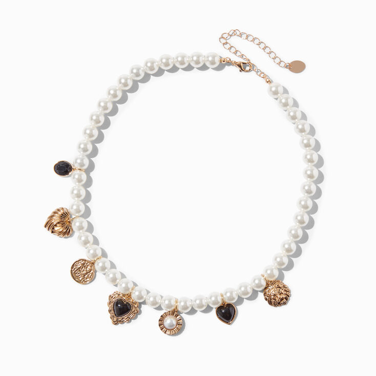 Gold-tone &amp; Pearl Charm Necklace ,