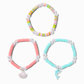 Claire&#39;s Club Sea Shell Fimo Clay Disc Stretch Bracelets - 3 Pack,