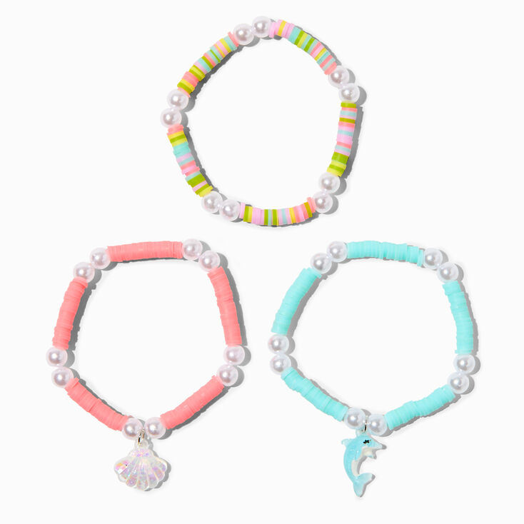 Claire&#39;s Club Sea Shell Fimo Clay Disc Stretch Bracelets - 3 Pack,