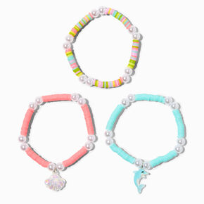 Claire&#39;s Club Sea Shell Fimo Clay Disc Stretch Bracelets - 3 Pack,