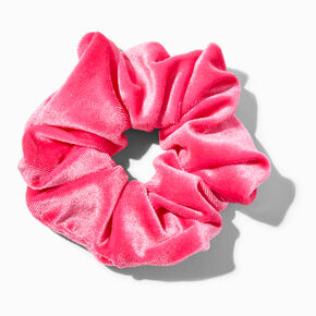 Chouchou en imitation velours de taille moyenne rose vif,