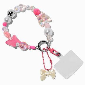 Pink Beaded Phone Wristlet Strap,