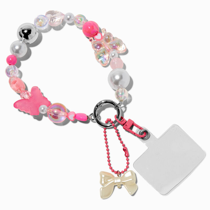 Pink Beaded Phone Wristlet Strap,