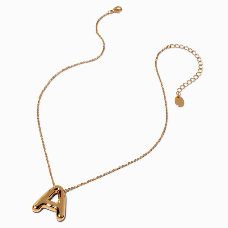 Gold-tone Bubble Initial Pendant Necklace - A,