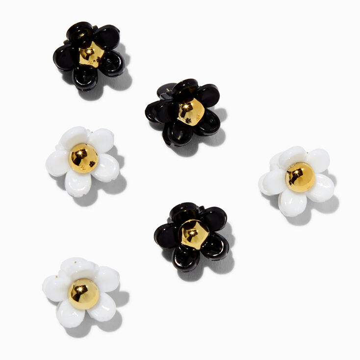 Mini pinces &agrave; cheveux marguerites noires et blanches - Lot de 6,