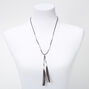 Silver Beaded Fringe Suede Long Necklace - Grey,