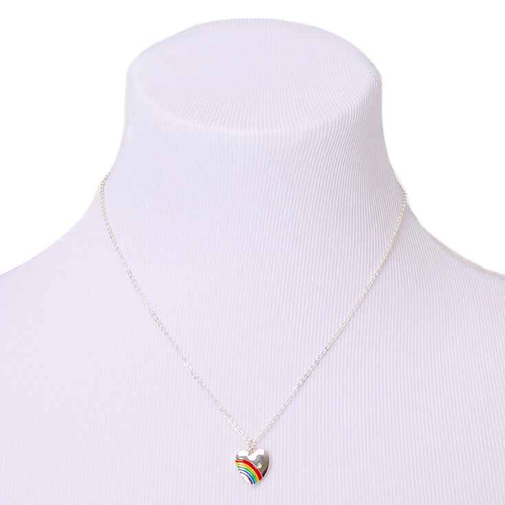 Silver Rainbow Heart Pendant Necklace,