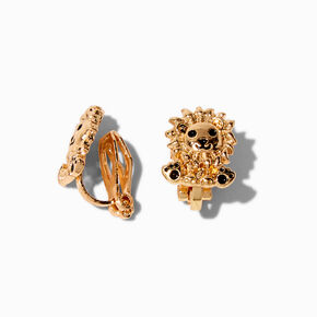 Gold-tone Lion Clip-On Stud Earrings,