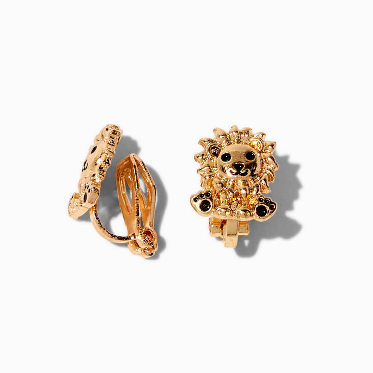 Gold-tone Lion Clip-On Stud Earrings,