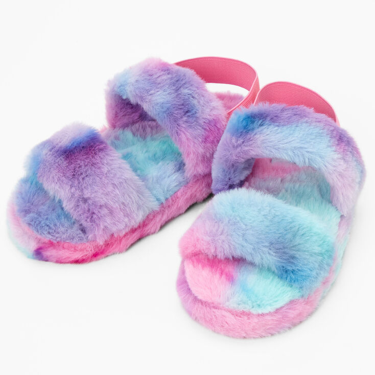 Olivia Miller Girls&#39; Multicolored Plush Slipper Sandals,