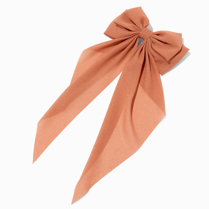 Caramel Brown Sheer Long Tail Hair Bow Clip,