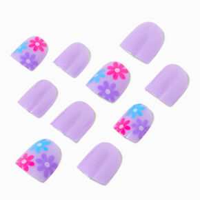 Claire&#39;s Club Daisy Purple Square Press On Vegan Faux Nail Set - 10 Pack,