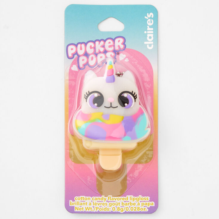 Gloss chat-licorne arc-en-ciel Pucker Pops&reg; - Barbe &agrave; papa,