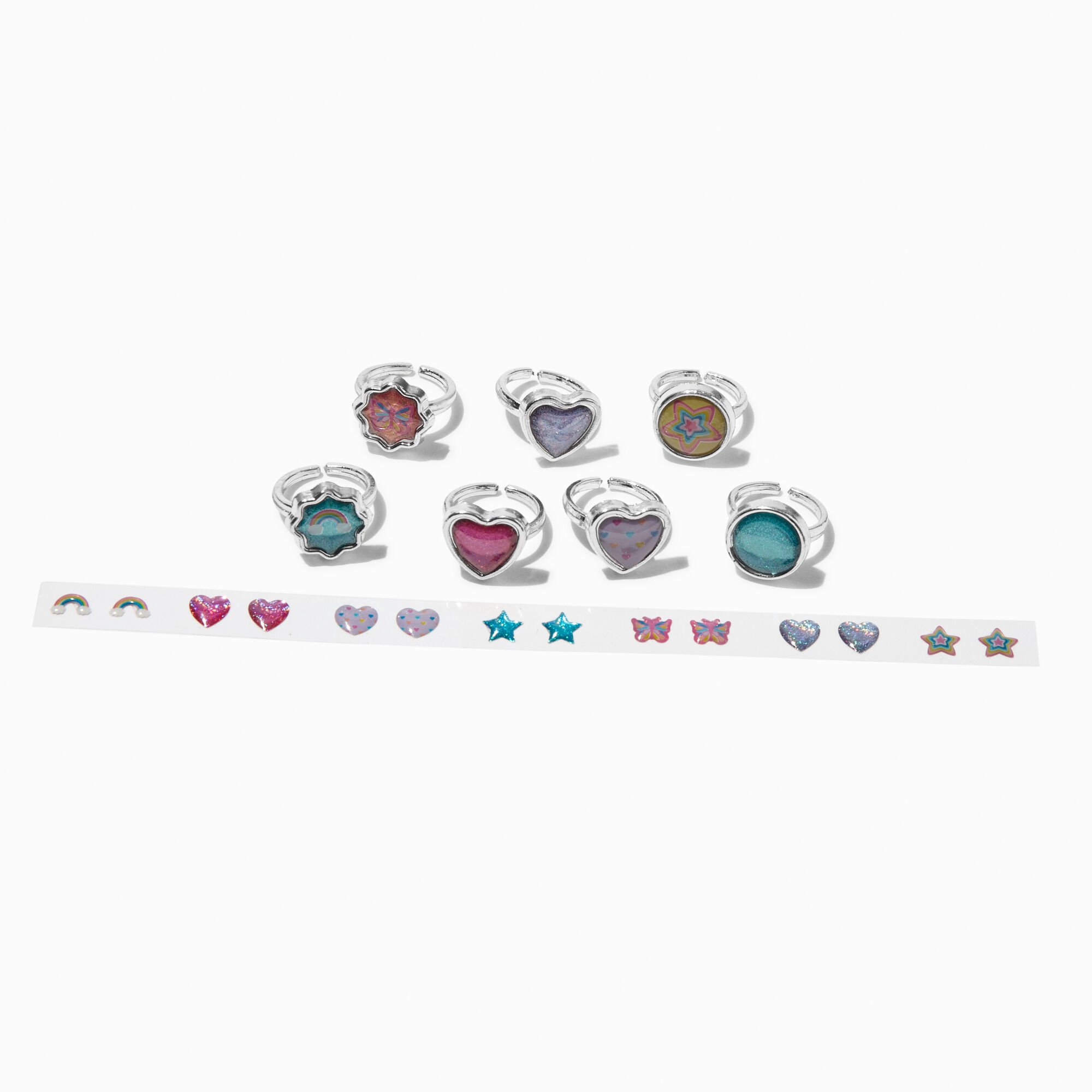 Parure bagues et boucles d'oreilles autocollantes 7 jours Claire's Club - Lot de 7,