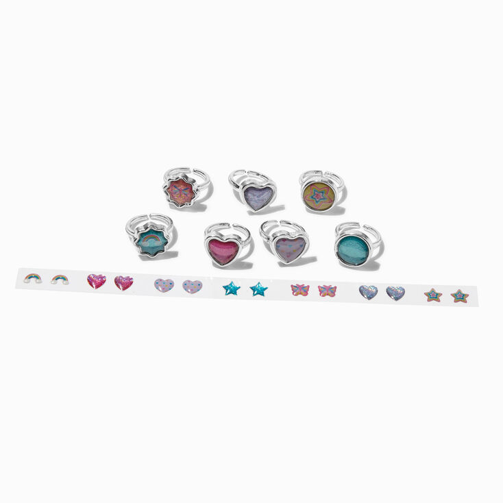 Parure bagues et boucles d&#39;oreilles autocollantes 7&nbsp;jours Claire&#39;s Club - Lot de 7,