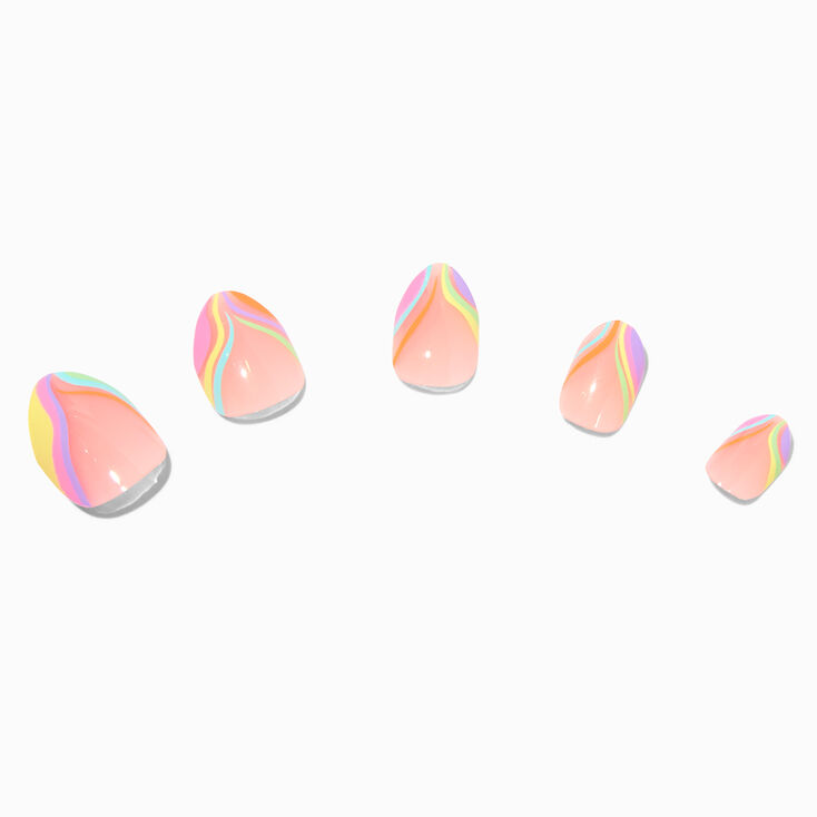 Rainbow Squiggle Tip Stiletto Press On Vegan Faux Nail Set - 24 Pack,