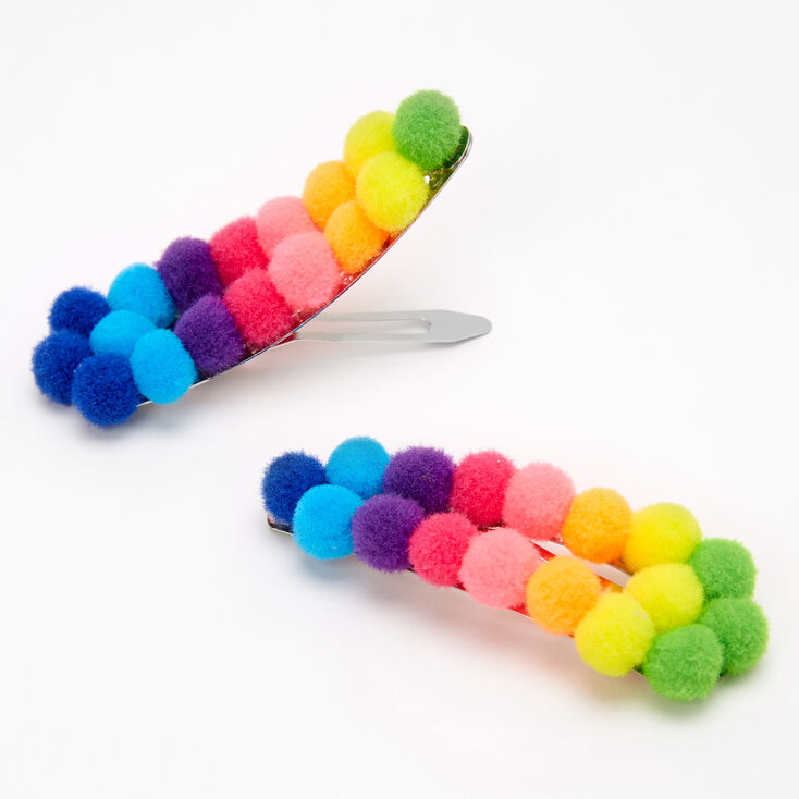 Rainbow Pom Pom Oversized Snap Hair Clips - 2 Pack,
