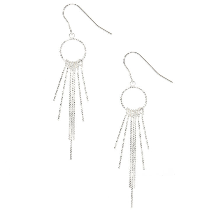 Silver 1.5&quot; Textured Circle Bar Drop Earrings,