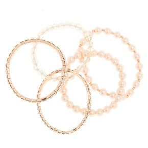 Rose Gold Pearl Stretch Bracelets - 5 Pack,