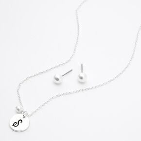 Silver Initial Pearl Jewellery Set - S, 2 Pack,