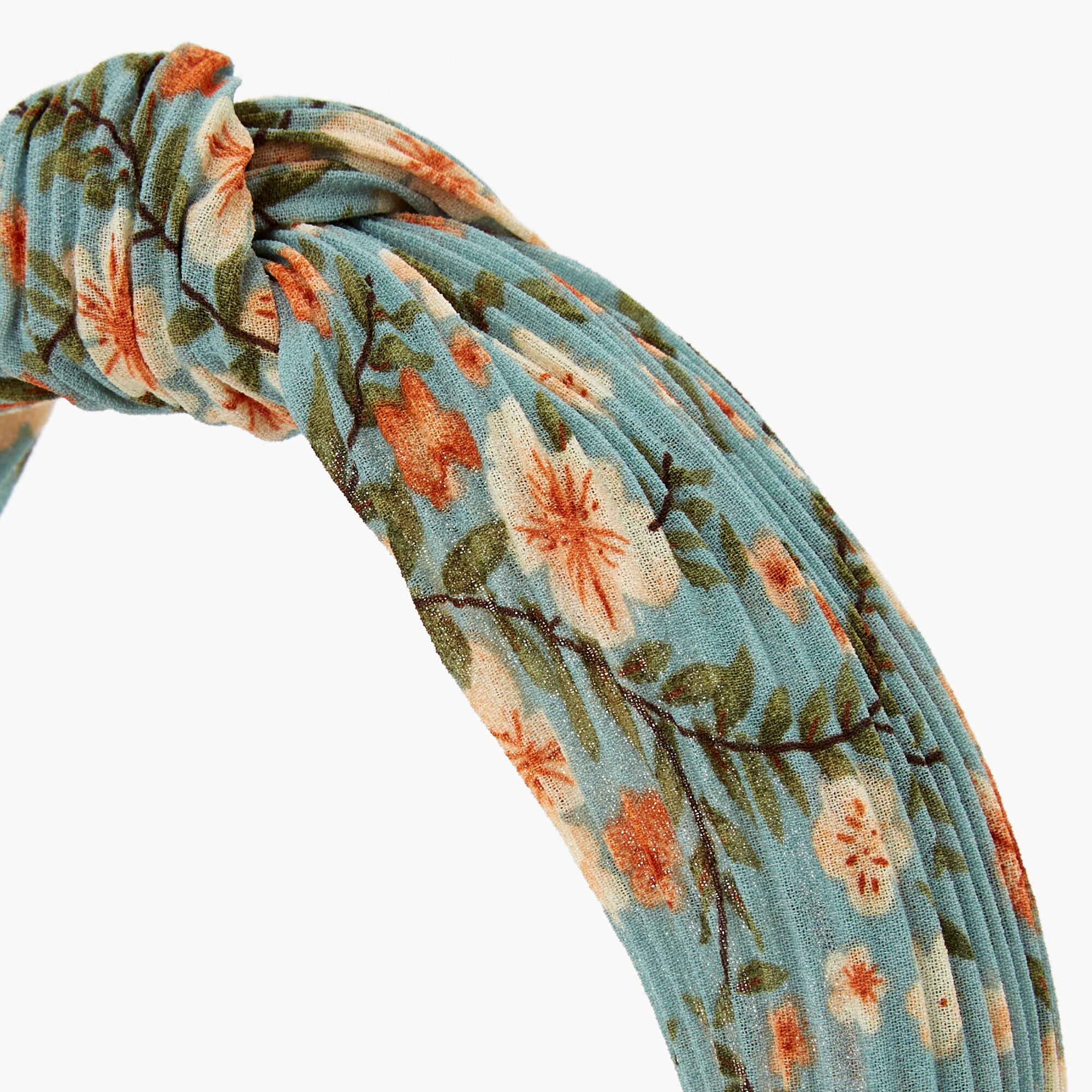 Serre-tête noué plissé imprimé floral - Vert écume,