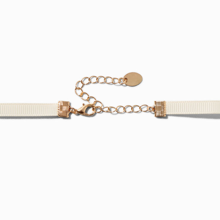 Pink Rose White Ribbon Choker Necklace,