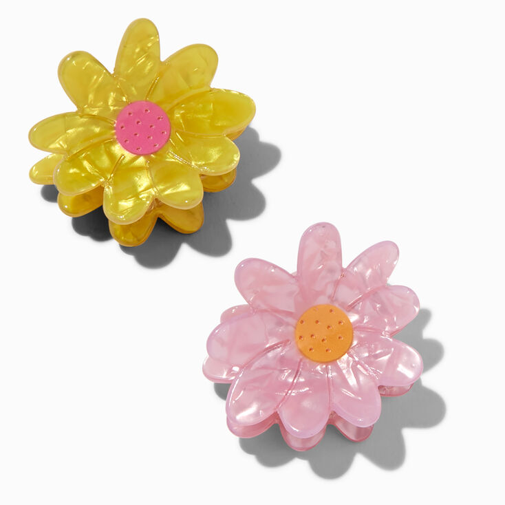 Pink &amp; Yellow Daisy Flower Hair Claws - 2 Pack,