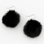 Silver 2&quot; Pom Pom Drop Earrings - Black,