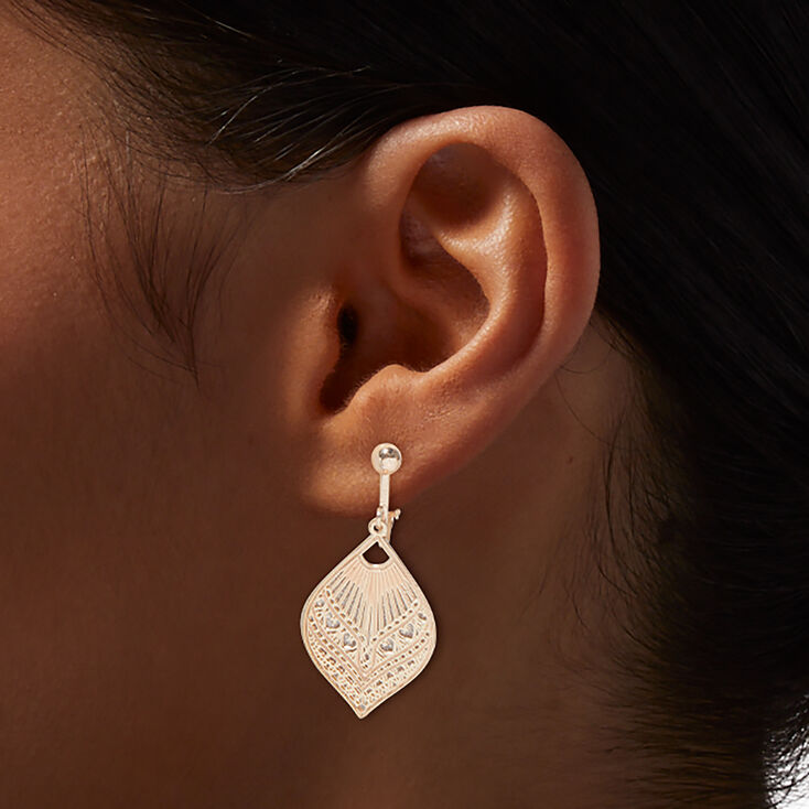 Mixed Metal Filigree Teardrop Clip-On Drop Earrings,