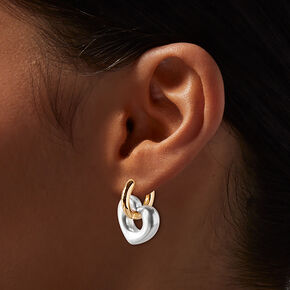 Gold-tone &amp; Pearl Puffy Heart Hoop Earrings,