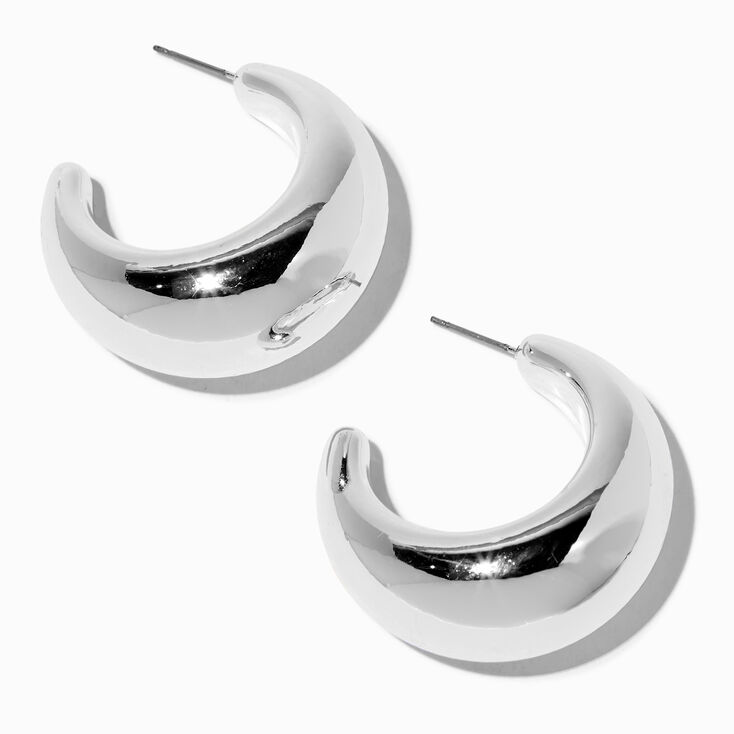 Silver-tone Chunky Half Hoop Earrings,