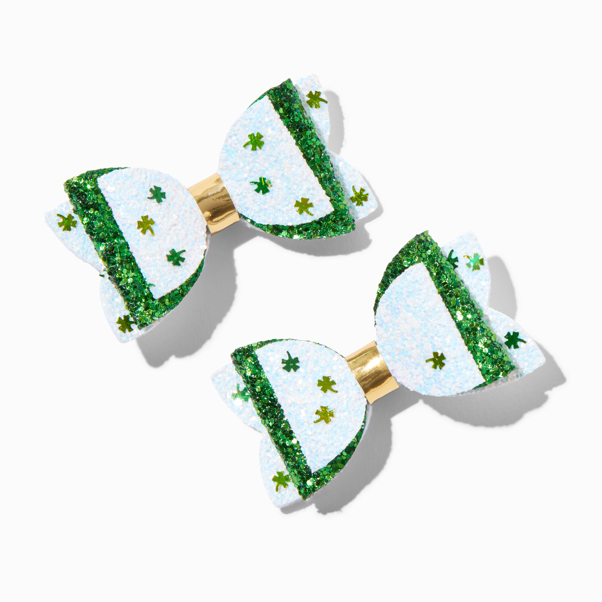 View Claires St Patricks Day Shamrocks Sequin Bow Hair Clips 2 Pack Green information
