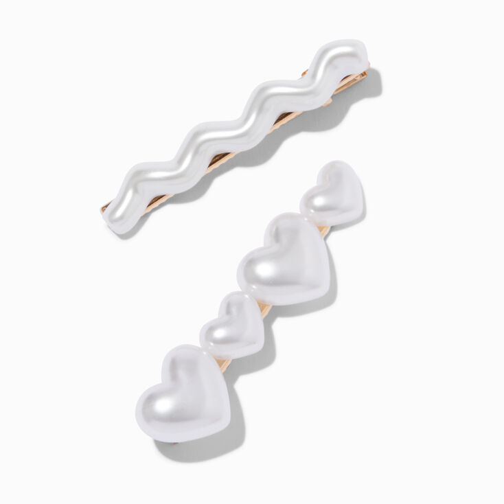 Pearl Heart &amp; Wave Hair Clips - 2 Pack,
