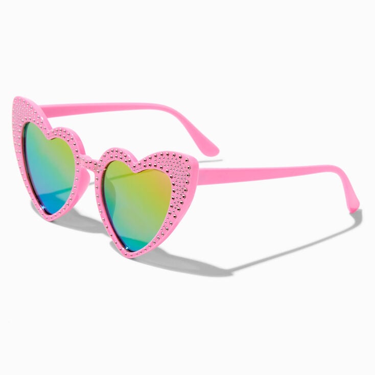 Studded Pink Heart Cat Eye Sunglasses,