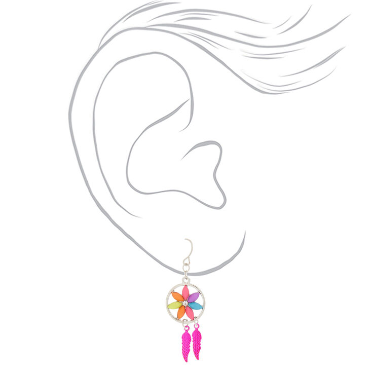 1&quot; Flower Dreamcatcher Drop Earrings - Pink,