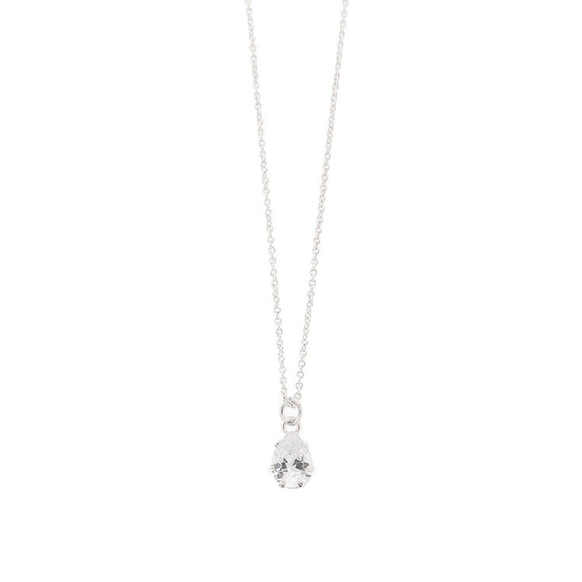 Silver Cubic Zirconia Pear Pendant Necklace,