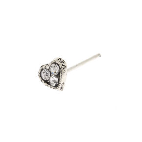 22G Silver-tone Stainless Steel Crystal Heart Nose Stud,