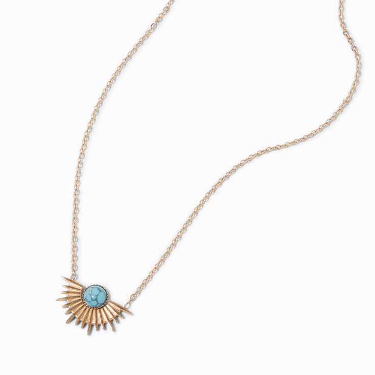 Gold-tone Turquoise Sunburst Pendant Necklace,