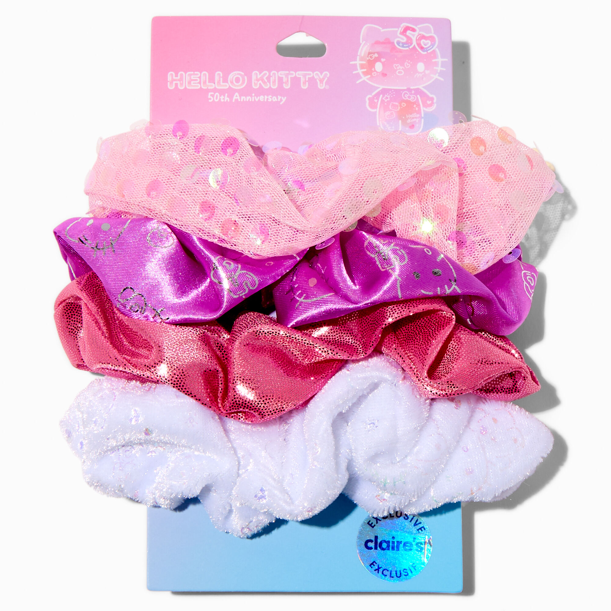 Hello Kitty® 50th Anniversary Claire's Exclusive Hair Scrunchies - 4 Pack,