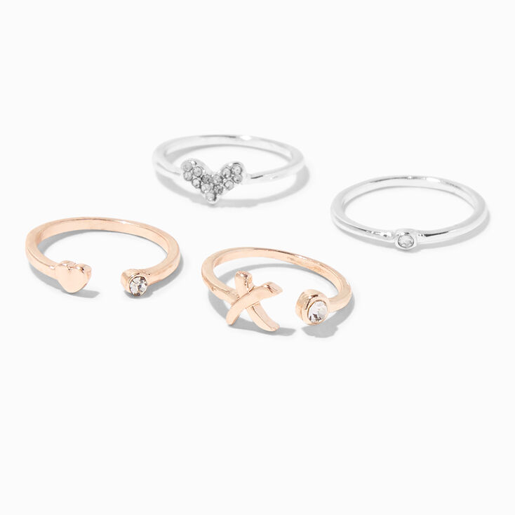 Mixed Metal XO Heart Midi Rings - 4 Pack,