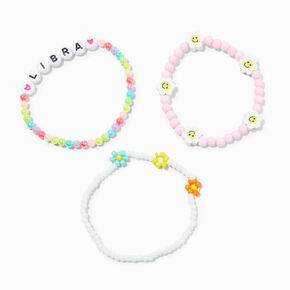 Zodiac Daisy Happy Face Beaded Stretch Bracelets - 3 Pack, Libra,